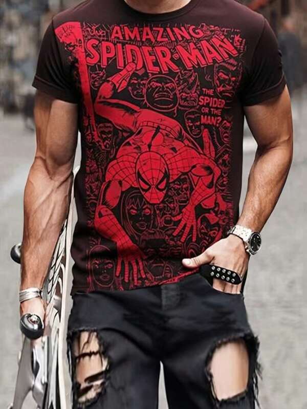 Disney Men's Fashion Super Hero Print Short Sleeve T-Shirt, Summer