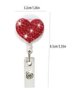 1Pc Rhinestone Sparkling Love Red Silver Easy To Pull Buckle Simple Creative Versatile Doctor Nurse Chest Badge Stretching Rotation Simple Portable Art Circle, School Supplies,Back To School
