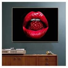 1pc Frameless Abstract Fashion Sexy Red Lip Art Canvas Posters Vintage Painting Wall Arts Modern Minimalist Living Room Bedroom Dormitory Study Bar Coffee Shop Office Wall Decoration Home Decoration