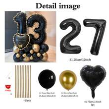 43pcs Black Number Column Balloon Set, Includes 32 Inch (81.28cm) Black Number Foil Balloons, Black & Metallic Gold Round Latex Balloons, Suitable For Anniversary, Birthday Decorations, Brides, Wedding Decor, Graduation, Festivals, Party Decor