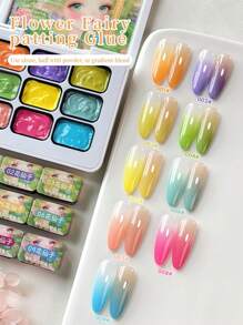 Jillradia Esmalte de uñas semisólido de 9 colores con diseño de hadas florales, de alta saturación y popular para uso especial en salones de uñas