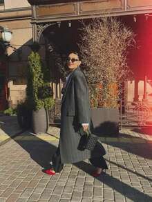 New Autumn/Winter Fashion Women Retro Elegant England Style Windbreaker Large Faux Wool Back Vent Long Overcoat - 深灰色 - 查看 8