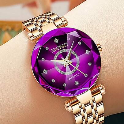 1 件蓝宝石礼品女士手表不锈钢玫瑰金表带 3D 切割玻璃表盘夜光指针优雅设计防水女士石英手表防水 L 玫瑰金母亲妻子婚礼纪念品爱情生日毕业表白配饰返校必备品