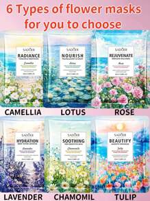 خليط 5/6/10/15 قطعة قناع زهري، مبيض، مرطب ومرطب، محكم وملطف للتجاعيد، يقلل من جفاف الوجه، يحتوي على استخلاص الزهور بغزارة، يجعل البشرة أكثر نعومة وإشراقًا