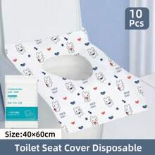 10 pièces Housse de siège de toilette jetable, grande couverture de siège de toilette en papier imperméable emballée individuellement, accessoires de voyage pour adultes, pour les toilettes publiques/avion/hôtel, décoration de salle de bain bleue/verte/rose