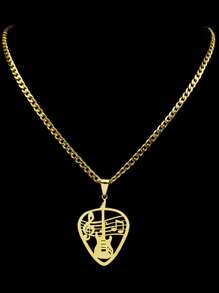 Collar colgante de púa de guitarra de música rock de acero inoxidable para mujer/hombre, cadena punk con nota musical de bajo