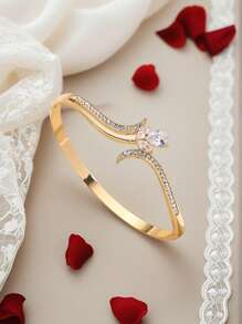 1 pieza Brazalete de mujer con diseño de flor, brazalete de amistad con circonita incrustada, regalo de temporada de graduación lindo
