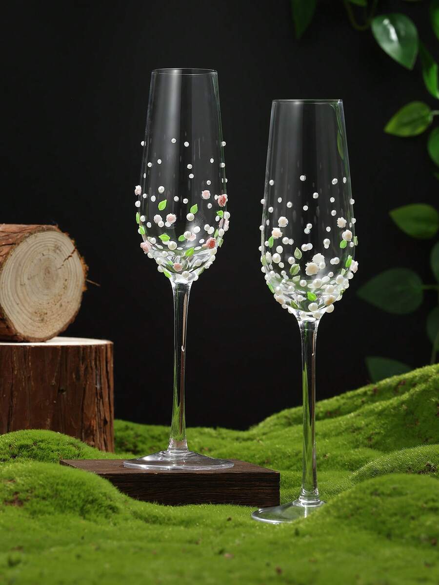 2 Stück handgefertigter Keramik Blumen-, Perlen- & Kristallglas Kelche, luxuriöses & elegantes Design, geeignet für Hochzeit, Familientreffen, Wohnzimmer, Party, Bar, Feiertage, Valentinstag, Weihnachten, Geschenk für Vater - Verschiedenfarbig - Übersicht 1