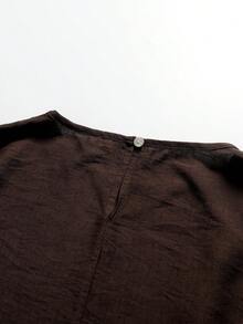 迪拜女士束腰穆斯林连衣裙，腰部有口袋 - 棕色 - 查看 10