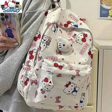 Sanrio 1 pieza Mochila de Hello Kitty - Bolso de hombro durable con cierre de cremallera, diseño con colgante, ligero para uso casual y de viaje