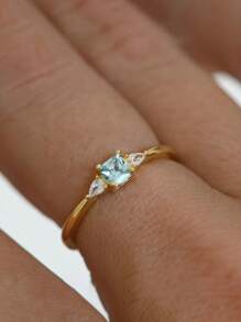 1pc S925 Sterling Silver Vintage Style Blue Zirconia Minimalist Ring, Elegant & Versatile Jewelry Gift For Women, Suitable For Daily Wear, Parties, Holidays