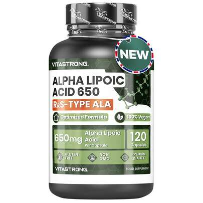  Alpha Lipoic Acid 650mg With Zinc Oxide, R&D Formula, 120 Capsules, 100% Vegan, Gluten And GMO Free, Vitastrong Quality