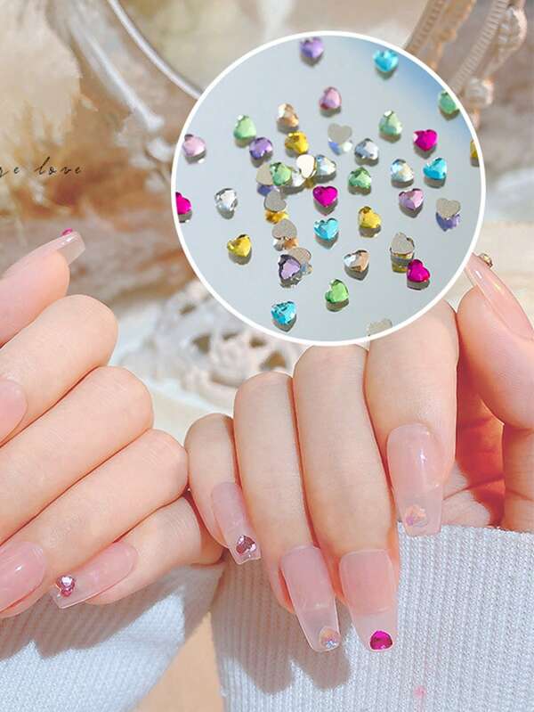 100 Pcs Mini Shiny Colorful Nail Rhinestones 3D Nail Art Glass Decorations Nail Charm Flatback Diamond Crystal Gem, Heart Water-Drop Rhombus Marquise Cut Crystal Horse-Eye Shape Salon Nail Design Supplies
