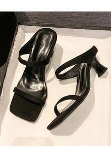 Women's Square Toe Strap Kitten Heel Sandal, Leopard Print Fairy Style, Summer Fabric Upper Slide Outdoor High Heels