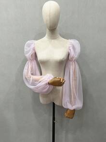 1 件白色网眼双层 2 节泡泡袖带弹性袖口，新娘长袖套秋季配饰 - 彩色 - 查看 11