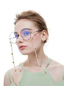 1pc Crystal Eyeglasses Chain, Multi-Purpose Necklace, Beaded Pearl & Cherry Mask Chain, Anti-Drop Hanging Chain [Cherry Beaded] - Orange - View 2