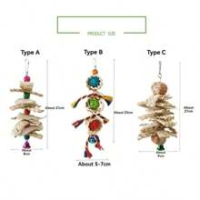 Combo de jouets à mâcher interactifs pour perroquet et inséparable - jouets anti-ennui pour oiseaux comprenant un os de calmar, une boule en rotin, une luffa et une cosse de maïs - chaîne à mâcher attrayante pour oiseaux de compagnie