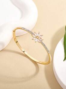1 pieza Brazalete de mujer con diseño de flor, brazalete de amistad con circonita incrustada, regalo de temporada de graduación lindo