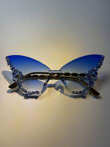 1/2 Paar modische Schmetterlingsform Großer Rahmen Dekorationsbrille, geeignet für Bälle, Modeschauen, Frauenbrille mit Diamanten verziert, Partybrille und Reise