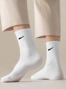 5/10双女士白色单色袜子，款式新颖中性，夏季运动袜，休闲情侣袜