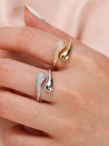 1 pieza Anillo de mujer elegante y de lujo con baño de oro y diseño de gota de agua, ideal para uso diario, Día de San Valentín, boda y otras ocasiones