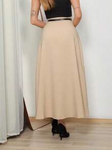 Women's Long Round Skirt Tailored Oxford Fashion Evangelical Casual Basic Winter High Waist Elegant - 米色 - 查看 5