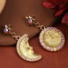 1 对复古中东风格不对称半透明太阳和月亮水晶耳钉，优雅的女士星星耳环，适合派对和节日