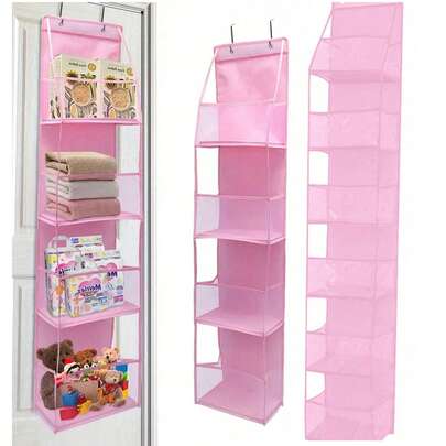 1pc 4/6 Compartment Foldable Hanging Storage Bag, Suitable For Storing Clothes, Snacks, Toys, Etc. It Has 2 Hooks For Hanging On Kitchen/Bathroom Walls, Cabinets Or Doors. As A Wall-Mounted Organizer, It Is A Must-Have For College Dorms, Decorative And Space-Saving.