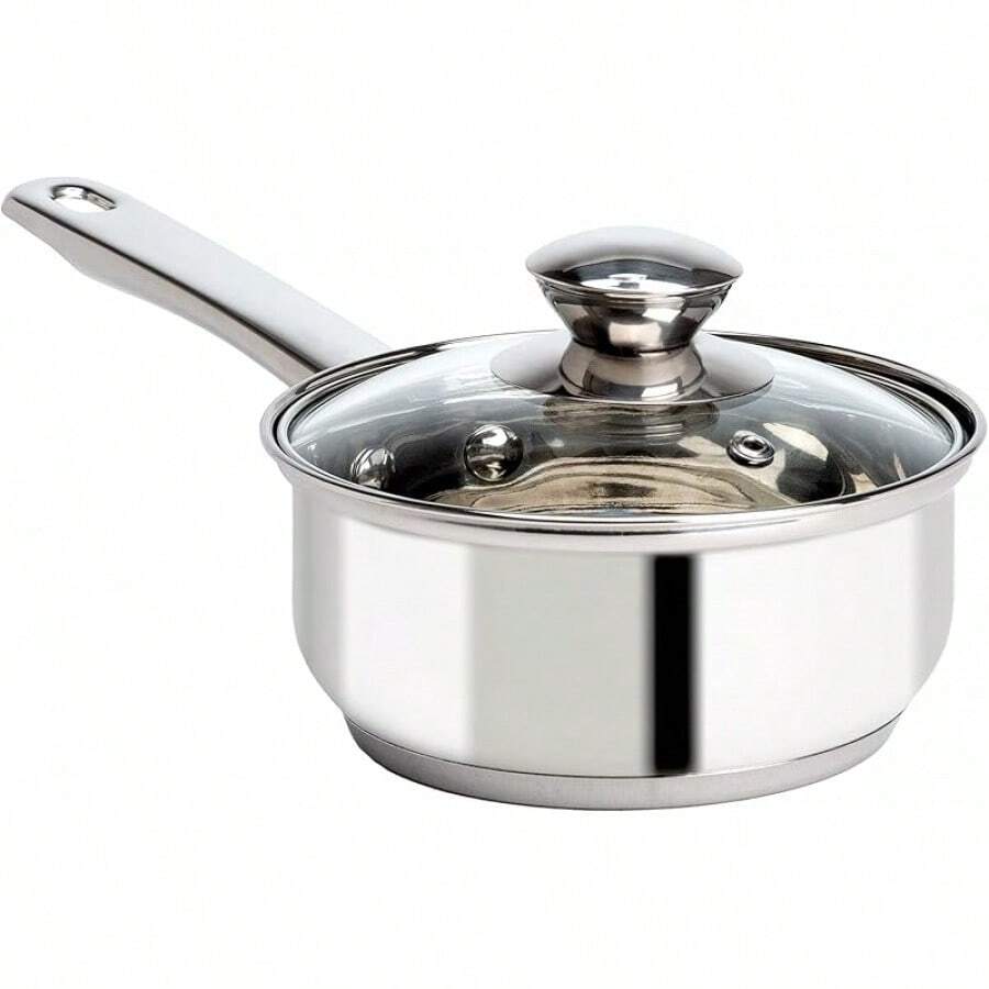 Ecolution Sartén de acero inoxidable con parte inferior encapsulada a juego tapas ventiladas de vidrio templado a juego, hecha sin PFOA, apta para lavavajillas, 1 cuarto de galón, color plateado - 0,9 litros - Ver 1