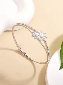 1pc Flower Design Jewelry Women Bracelet, Inlaid Zirconia Friendship Bracelet, Cute Graduation Season Gift