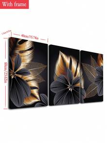 3 tấm áp phích trang trí nhà hiện đại, nghệ thuật treo tường nền lá vàng đen, vật liệu trang trí nhà khung tùy chọn - Đen và trắng - Xem 5