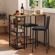 Aiho 3-Piece Wooden Counter Height Dining Table Set, Small Kitchen Table Kitchen, Dining Room - Retro - Brown - View 1