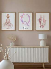3Pcs Frameless Personalized Name Custom Art Ballerina Girls Hanging Pictures Prints Swan Pink Rose Background Poster Crown Star Print Picture Nursery Kids Room Wall Posters Girl Bedroom Decoration Stuff Aesthetic Wall Art Birthday Present Good Gifts Personalized Ornaments Winter Eve Gifts Back To School Winter Gift Ideas Boy Girl Valentine's Day - Multicolor - View 5