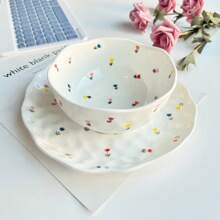 1pc Ins Style Hand-Painted Mini Heart Shaped Ceramic Bowl, Retro Ditsy Floral Pattern 5 Inch Dessert/Snack/Cereal Bowl, Elegant 370ml/12.5oz,School Supplies