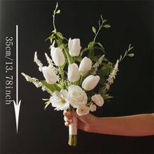 Bridesmaid Artificial Flower Bouquet For Wedding, White Tulip & Calla Lily Floral Arrangement, Bridal Bouquet, Wedding, Ceremony, Anniversary, Fake Flowers Spring Home Decor, Photography Props, Centerpiece, Party Table Decor, Holiday Decoration, Easter Gift, Birthday, Graduation