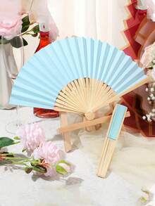 Bộ 1-40 quạt giấy gấp, quạt tre cầm tay tự làm kiểu Trung Quốc, quà tặng khách dự đám cưới, trang trí tiệc sinh nhật, quà Giáng sinh, quà Ngày lễ tình nhân, quà Năm mới, trang trí nhà cửa, quạt cầm tay gấp gọn, quạt cưới cá nhân hóa, trang trí tiệc, quà tặng trang trí nhà cửa thủ công mỹ nghệ - Màu xanh nhạt - Xem 2