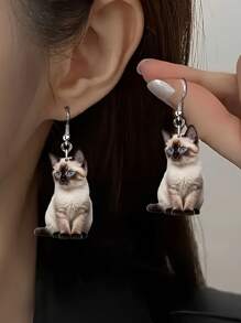 2D Flat, 2D Charming Siamese Cat Acrylic Dangle Earrings - Cute Party Accessories, Perfect Gift For Cat Lovers, Ideal For Christmas And Thanksgiving, Cute Earring