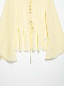 ZEVITY Camisa casual de mujer de manga larga, holgada y de unicolor con cordón