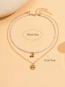 2 件套迷人樱桃仿珍珠金手工项链，时尚珠宝适合女性日常佩戴、约会和聚会