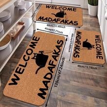 1pc Silicone Cat Pattern Doormat, Letter Print Household Entryway Decorative Carpet, Non-Slip, Wear-Resistant, Easy To Clean Long Carpet, Suitable For Living Room, Kitchen, Laundry Room, Patio, Bathroom Decor Carpet, Welcoming Mat - Multicolor - View 5