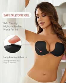 Sticky Adhesive Silicone Push Up Invisible Bra - Backless, Strapless For Women With Nipple Covershalloween - Black - View 8