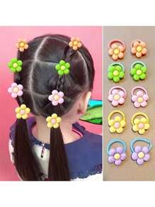 10pcs Floral Hair Accessories, Cute Hair Ties, Summer Hair Scrunchies, Safe For Hair - Colorful 8-Petal Flowers, 10 Sets; Large Bow Design, 10 Sets Ponytail Holder Hair Elastic Hair Rope