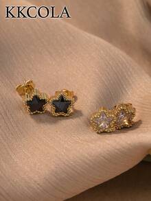 KKCOLA 1 对时尚不锈钢星星耳环，多色可选，适合派对、节日、日常搭配、送给恋人、母亲和女儿的礼物 - 金色 - 查看 5