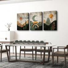 1/3Pcs Framed/Unframed The Sun, The Moon, The Mountains Decorative Paintings, Wall Art Hangings Canvas Posters, Picture Cores, Wall Painting Made Of Pine Wood (Optional Frame)