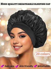 1 pièce / 2 pièces Nouvelle casquette de sommeil élastique à large bord en satin doux et respirant, style mode décontracté et confortable pour usage quotidien