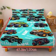 3 pièces Ensemble de draps matelassés avec imprimé de véhicule tout-terrain, protège-matelas (1 couvre-lit + 2 taies d'oreiller, taies d'oreiller non incluses), peut être personnalisé avec votre nom, ensemble de literie doux et confortable, convient aux chambres familiales, aux chambres d'amis, convient à toutes les saisons, décoration personnalisée pour la maison - Multicolore - Voir 9