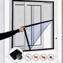 Tela Mosquitera para Ventana, Ajustable y Lavable para Ambientes Frescos Libres de Insectos (130x150 cm) Mosquitero Multiusos Seguro y de Fácil Instalación, Color Negro, Blanco, Gris Colores Aleatorios - Negro - Ver 1