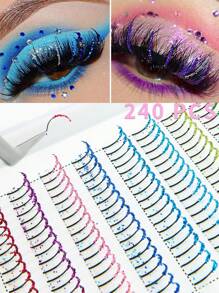 Extensiones de pestañas postizas individuales de 12 filas con 240 mechones de aspecto wispy, efecto volumen ruso multicolor natural, calibre 0.07D, rizado C, longitud de 10-16mm