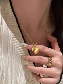 1pc Bowknot Textured Lucky Bag Pendant Necklace, Fashionable Elegant Gold-Tone Copper Necklace Suitable For Women's Daily Wear, Dates, Banquets, Parties, Jewelry Gift