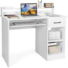 White Computer Desk, Home Office Desk With Large Drawers, Hutch, Keyboard Tray, 5-Position Adjustable Open Shelves, Easy Assembly, Writing Desk For Bedroom, Small Space, Living Room, White - 1 - View 3